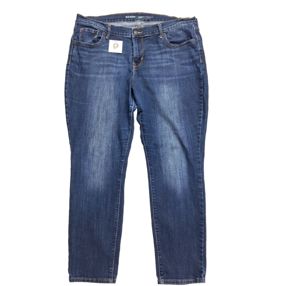 Old Navy Women's Curvy Profile Mid-Rise Slim Fit Dark Distressed Jeans Short 16